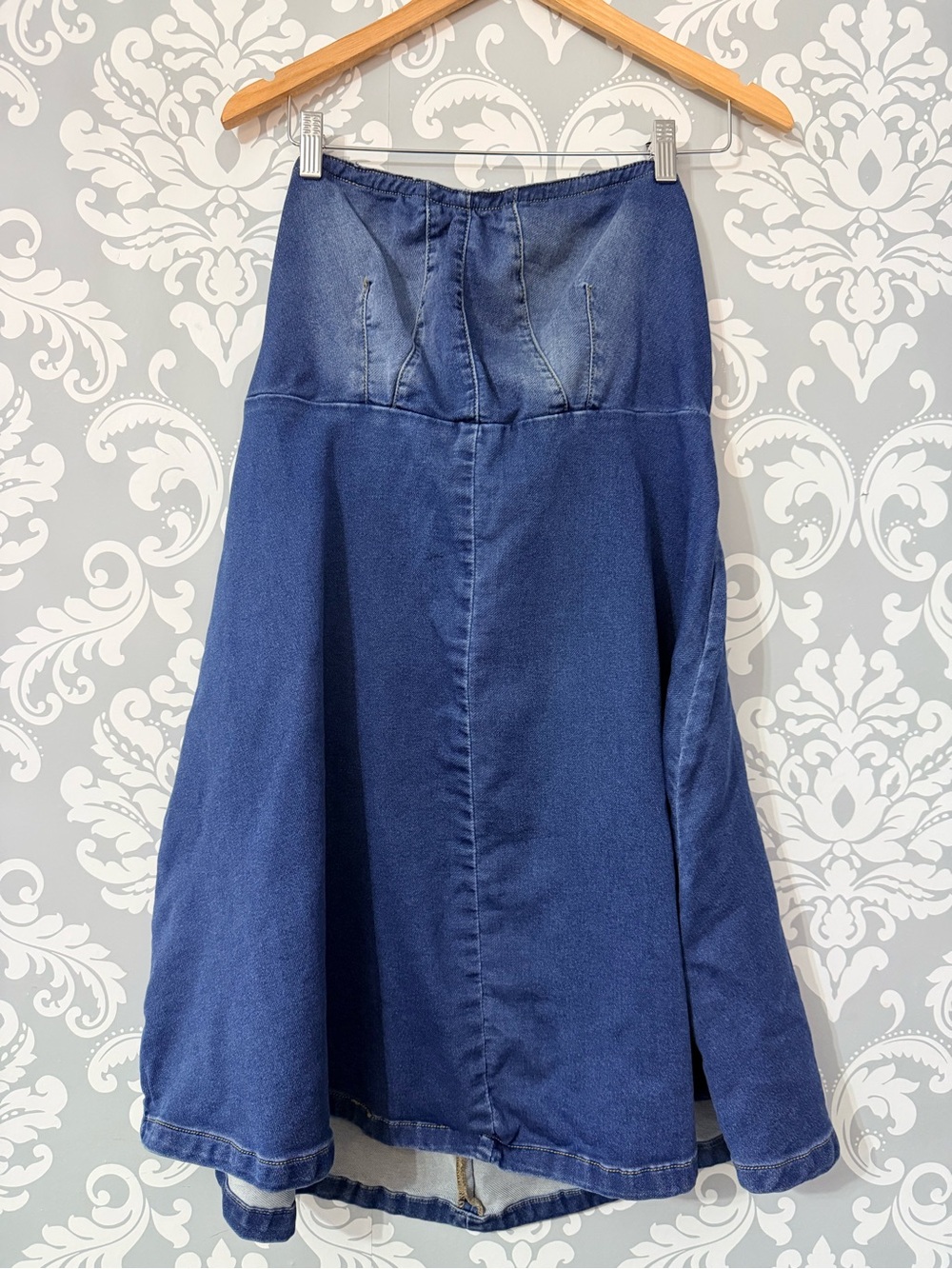 • Love & Legend Strapless Denim Fit-and-Flare Midi Dress